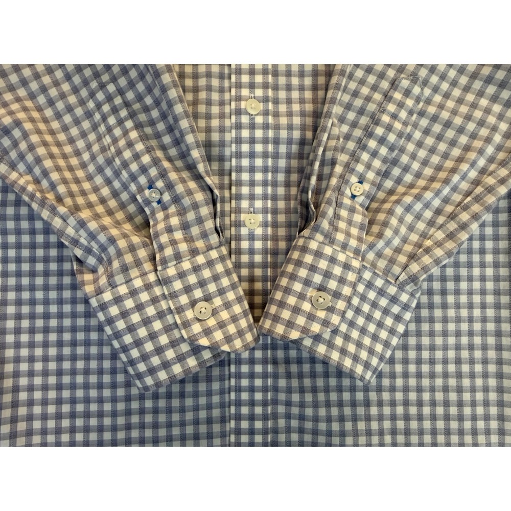 TWILLORY‎ Performance Tailored Fit Dress Shirt Blue/White Check Men's Sz L 34/35 - Picture 5 of 11